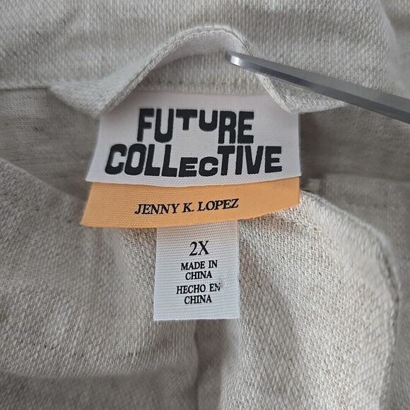 Future Collective x Jenny K Lopez Linen Utility Beige Tan Zip Up 2X Neutral Chic - Picture 9 of 9